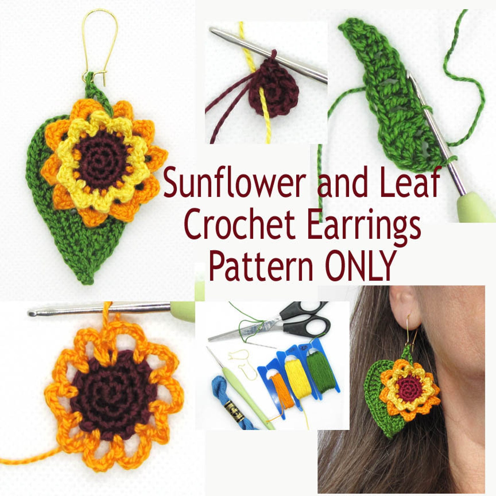 Crochet Sunflower Earrings PATTERN ONLY Etsy