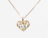 April - Quartz Birthstone (Rose Cut), Heart shaped locket, Genuine gold Pendant, Neutral Gemstone, 14k gold Necklace, Birthday gift for Wife
