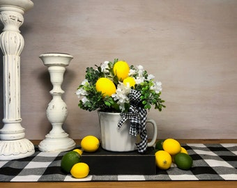 Rustic Farmhouse Floral Arrangement in a Buffalo Check Galvanized Metal Container