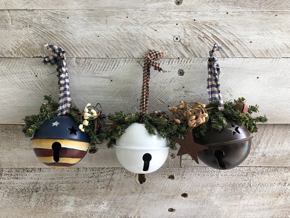 Decorative Rustic Metal Bells.Christmas Tree Ornaments.Primitive Gifts.Country Decor Ornaments