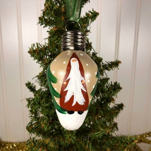 Primitive Hand Painted Santa Christmas Ornament Bulb.Rustic Decor. Country Style Christmas Ornament