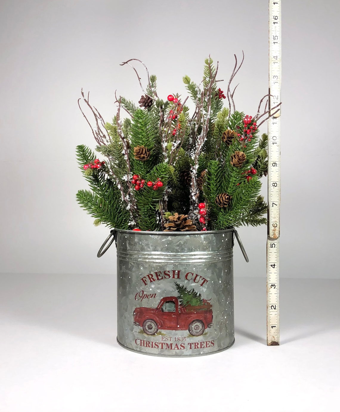 Large Galvanized Bucket with a Red Truck featuring a Christmas Etsy