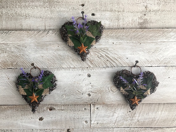 Glittered Grapevine Heart Accent with Lavender and Ivy Leaves.Ornament Wall Decor.Rustic Gifts.Primitive Decor