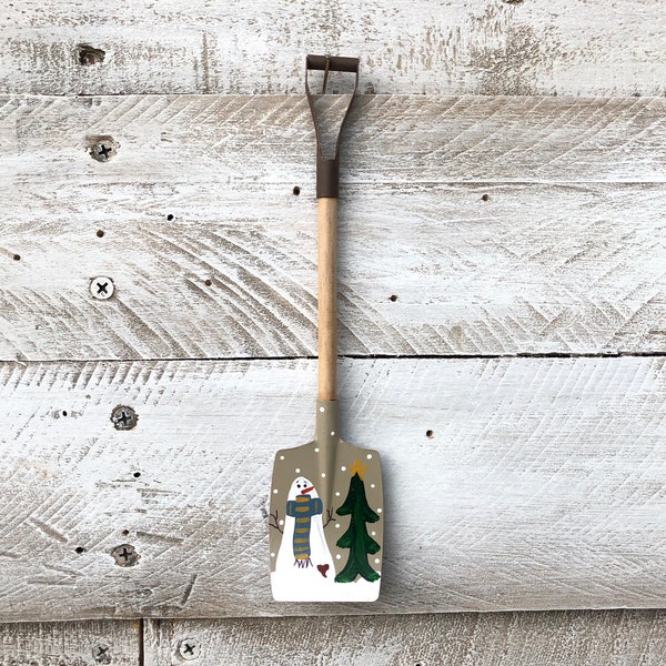 Snowman Christmas Shovel Ornament or Santa Christmas Ornament.Hand Painted Ornament.Primitive Christmas Ornament.Rustic Christmas Ornament