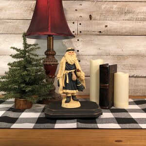 Hand Painted Resin Old World Santa Claus in White & Blue with Sack of Presents and Tree. Christmas Figurine. Primitive Decor. Holiday Decor
