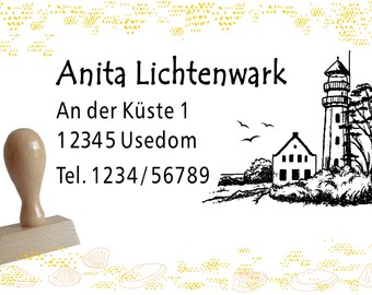 Adressenstempel maritim Nordsee Ostsee Nautik Seemann Stempel Leuchtturm 01