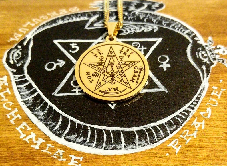 Alchemy Protection Tetragrammaton witchcraft amulet Goetia talisman lesser key Gold plated