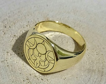 Hecate Seal Ring, Triple Moon Goddess, Wiccan Jewelry