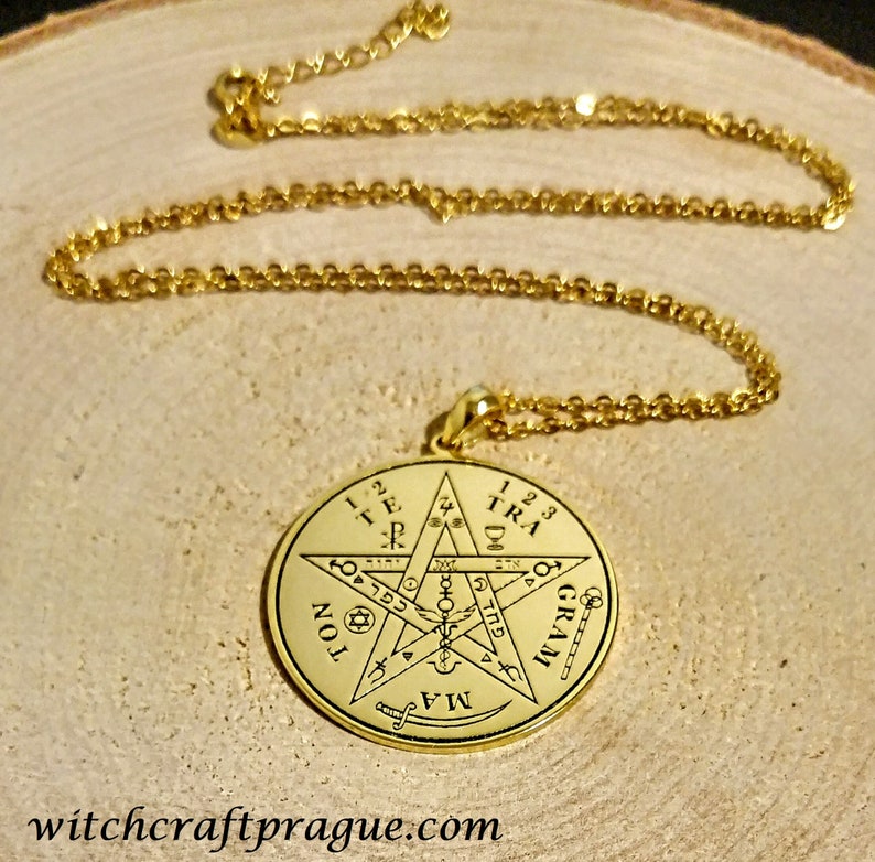 Alchemy Protection Tetragrammaton witchcraft amulet Goetia talisman lesser key 18k Gold