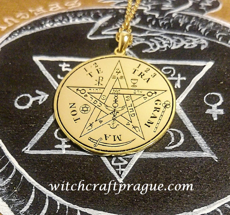 Alchemy Protection Tetragrammaton witchcraft amulet Goetia talisman lesser key Silver&18k Gold