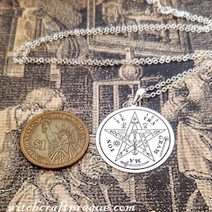 Alchemy Protection Tetragrammaton witchcraft amulet Goetia talisman lesser key Rhodium plated