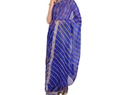 Rajasthani jaipur print blue leheriya Saree Plain new fancy saree womens saree chiffon saree