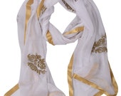 Embroidery Lace in white color Chiffon Giltter Print dupatta Beautiful Plain Soft Chiffon Dupatta Border Chunni With Flower