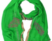 Chiffon Giltter Print dupatta Beautiful Plain Soft Chiffon Dupatta Border Chunni With Flower Embroidery Lace in green color