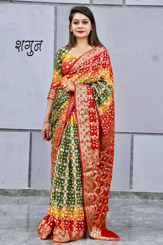 Traditional Hand Tie Dye Gharchola Art Silk Bandhani Saree With Blouse  Designer | eBay