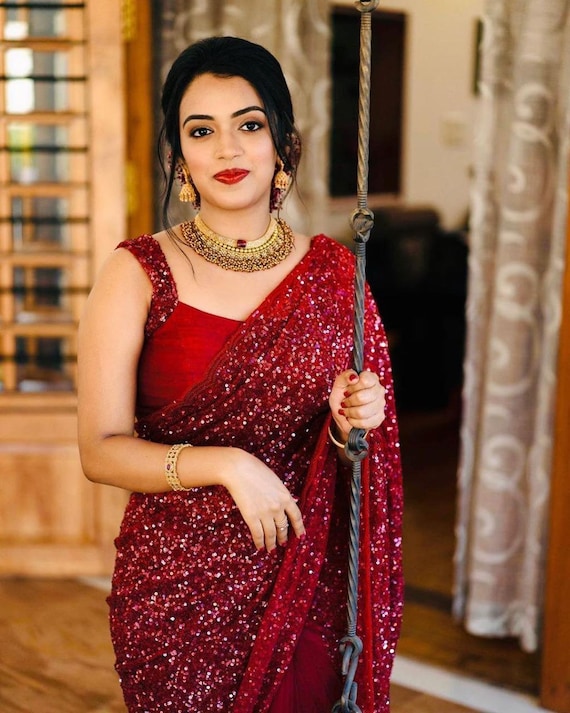 Silk Saree Sana Embroidery Indian Sari Wear Blouse Designer Traditional Party S