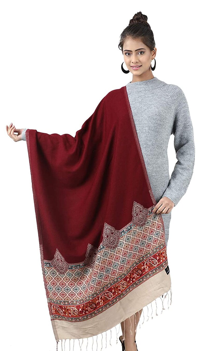 Women/'s Jamawar StoleShawl With Contrast Border Color for Winter