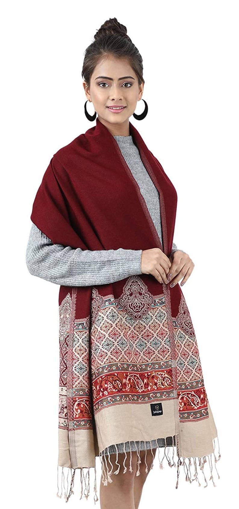 Women/'s Jamawar StoleShawl With Contrast Border Color for Winter