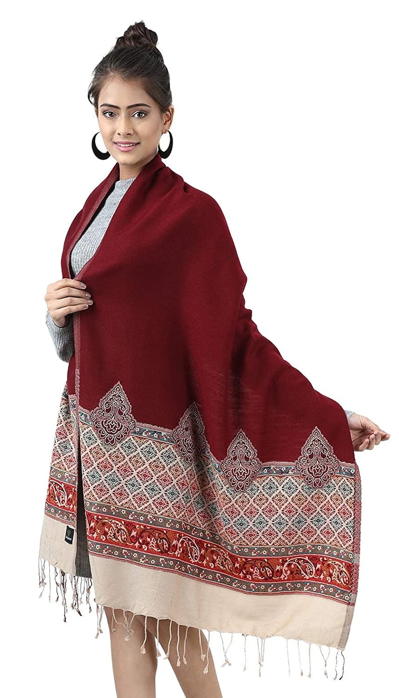 Women/'s Jamawar StoleShawl With Contrast Border Color for Winter