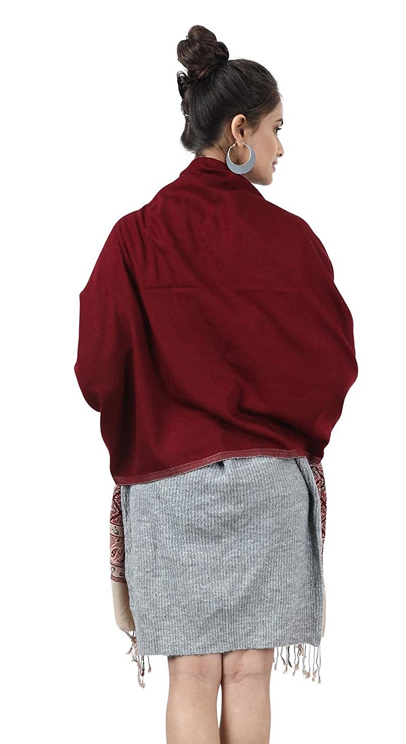Women/'s Jamawar StoleShawl With Contrast Border Color for Winter