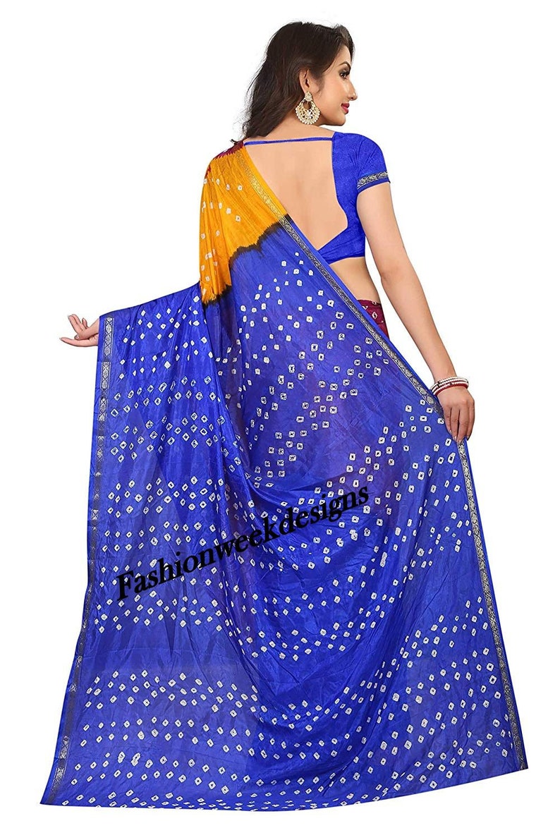 Traditional indian bandhaj Rajasthani Multicolor Bandhani Saree with Blouse Piece silk saree Regular Unstitched Blouse