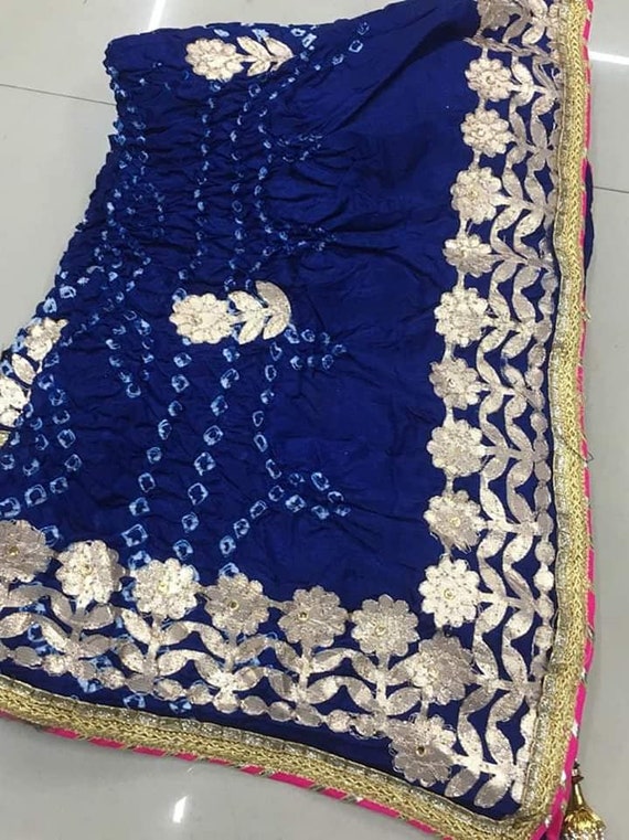 Bandhej silk saree with gotta patti border with blouse Indian | Etsy