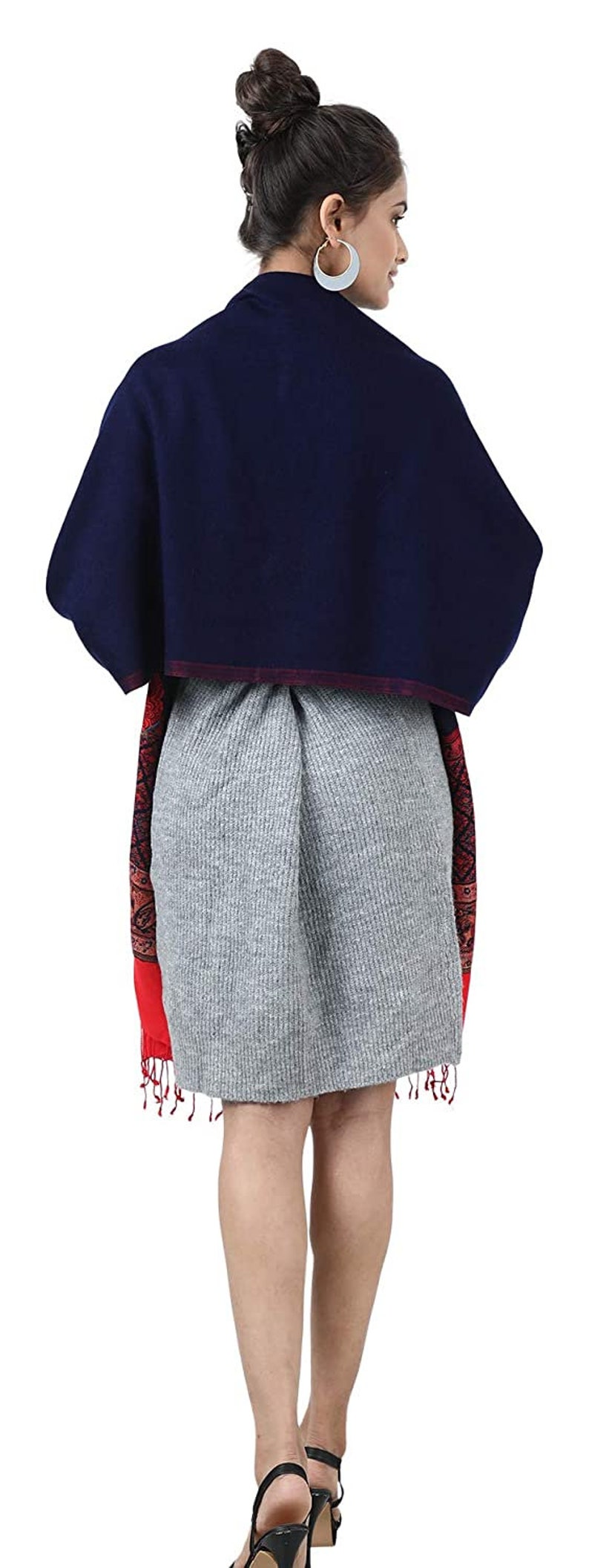 Women/'s Jamawar StoleShawl With Contrast Border Color for Winter