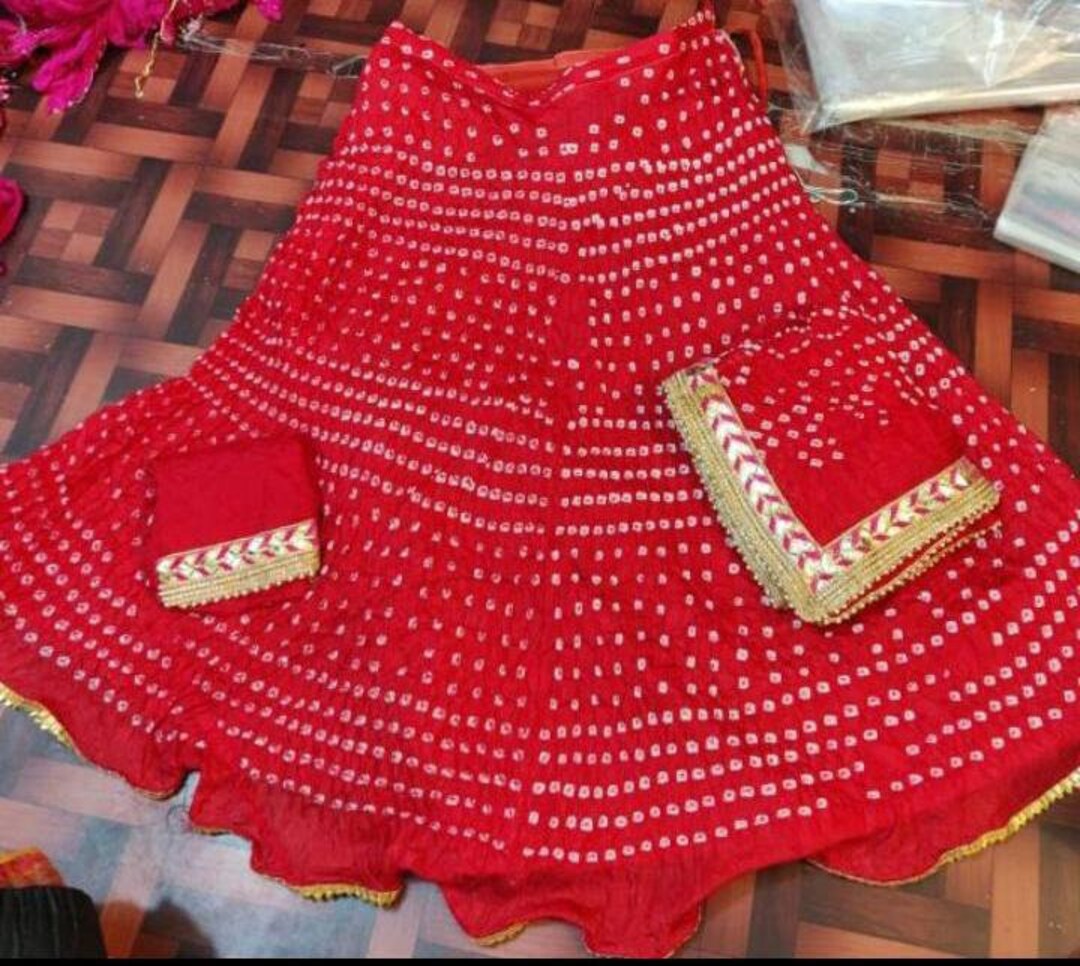 Buy Exclusive Rajasthani Bandhej Silk Lehenga Gota Patti Lace Online In