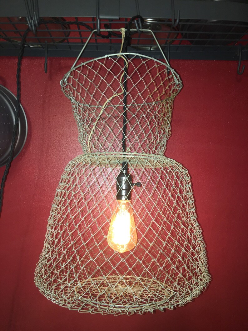 Vintage Fish Basket 2 Tier Pendant Light Fixture Hanging Lamp Image 0