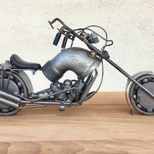 SHIPS FREE-Unique,one of a kind,Hand Made Tin Metal Motorcycle,Harley Davidson Sculpture Chopper Bike,Gift dad,Biker Motor Bike 12"X5"X3.75"