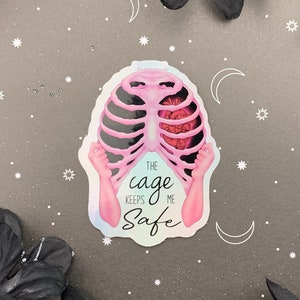 Caged Holographic Sticker Holo, Sparkly, Ribs, Heart, Anatomical, Waterproof Sticker, Water Bottle Decal image 1