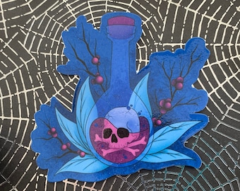 Nightshade Potion Bottle Sticker: Skull & Bones Glossy Decal