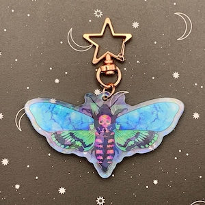 Neon Moth Charm (Deathshead Hawkmoth, Holo, Colorful, Creatures, Accessories, Keys, Keychain, Witchy, Witchy Vibes)