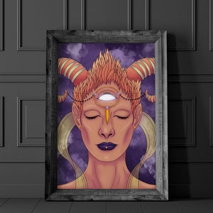 Soothsayer Art Print: Third Eye, Horned Woman Illustration