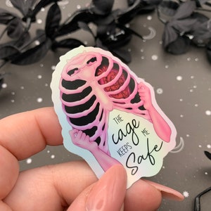 Caged Holographic Sticker Holo, Sparkly, Ribs, Heart, Anatomical, Waterproof Sticker, Water Bottle Decal image 3