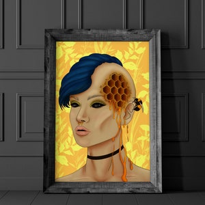 Sickly Sweet Art Print: Honeycomb, Bees, and Dripping Honey
