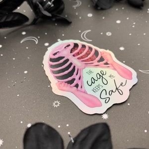 Caged Holographic Sticker Holo, Sparkly, Ribs, Heart, Anatomical, Waterproof Sticker, Water Bottle Decal image 2