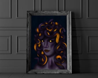 Lámina artística de Medusa: Fantasía oscura, Gorgona mítica (Cartulina)