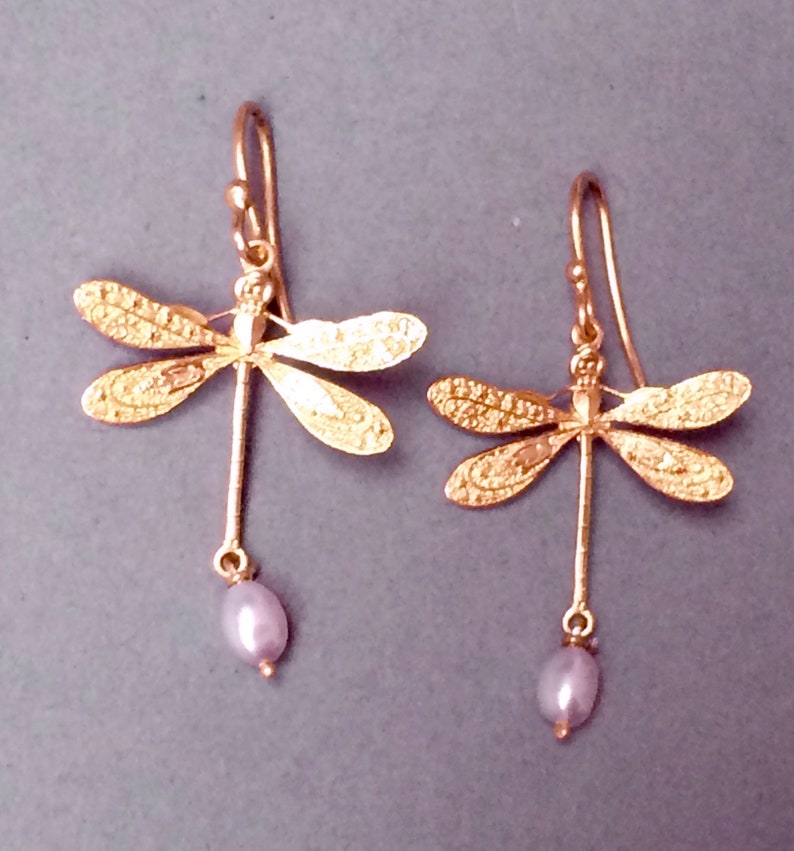 Dragonfly earrings gold plated image 1