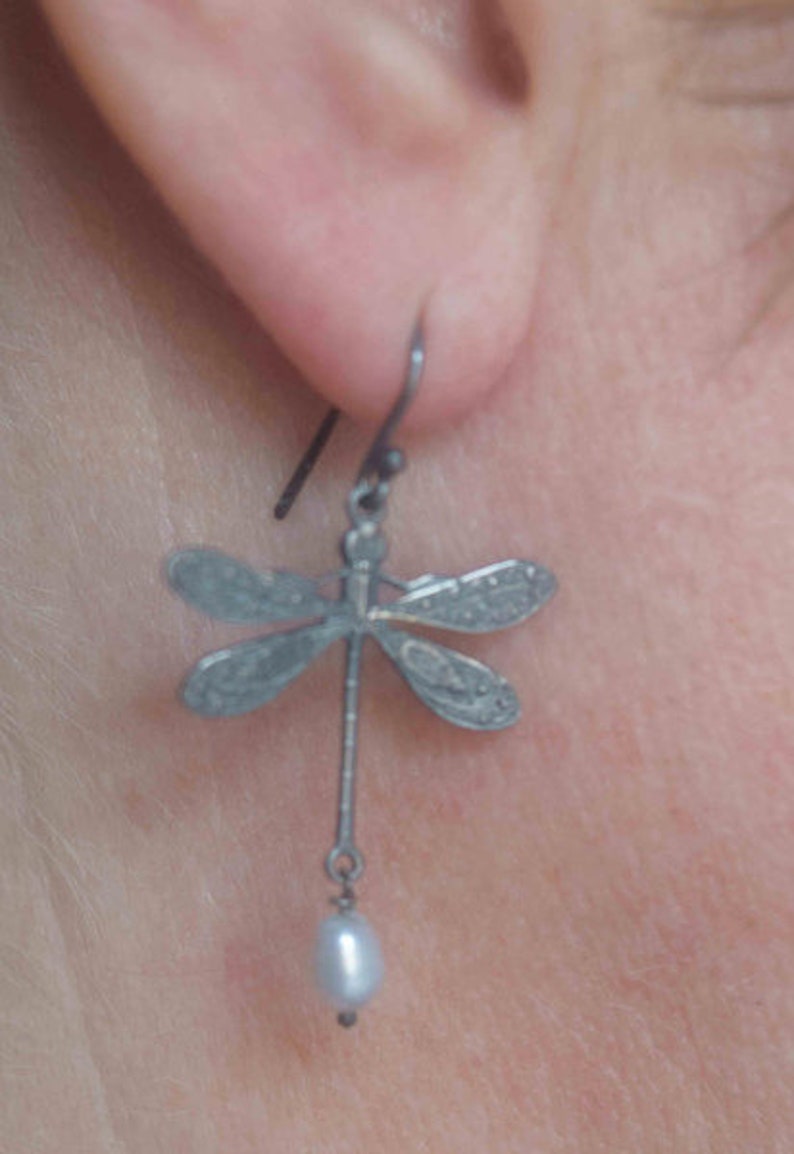 Dragonfly earrings blackened image 1