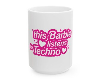 This Doll Listens to Techno White Ceramic Mug: Gift for Music Lovers