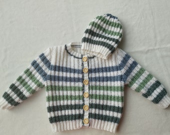 Baby cardigan with hat size 63-68