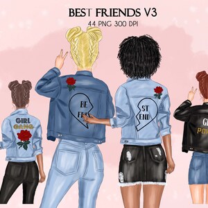 Best Friends Clipart Custom Besties Jackets Clipart BFF Customizable Clipart Soul Sisters Bridesmaid Clipart Sister Gift Blue Denim Clipart