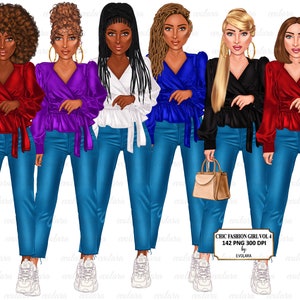 Denim Girl Clipart Boss girl clipart Jeans Girl Clipart Denim Fashion Girl Clipart Boss babe clipart African american clipart Afro Girl