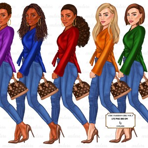 Denim Girl Clipart Jeans Girl Clipart Denim Fashion Girl Clipart Boss girl clipart Boss babe clipart African american clipart Afro Girl