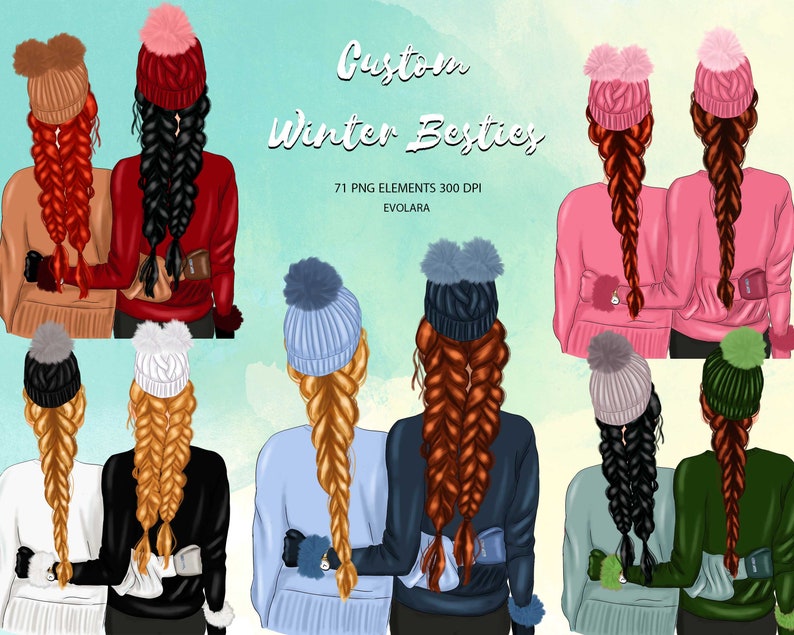 Download Clip Art Best Friends Clipart Besties Clipart Winter Clipart Custom Clipart Bff Clipart Soul Sisters Clipart Sister Gift Girlfriends Custom Besties Art Collectibles