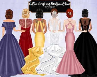 Bride Clipart Bridesmaid Clipart Best Friends Clipart Wedding Dress Clipart Bridesmaid Gift Custom Bride Tribe Clipart Commercial License