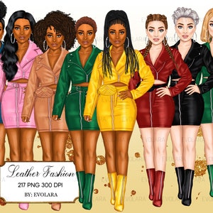 Fashion Girl Clipart Girl Boss Clipart Boss Babe Clipart Leather Jacket African American Clipart Afro Girls Clipart Fashion Illustrations