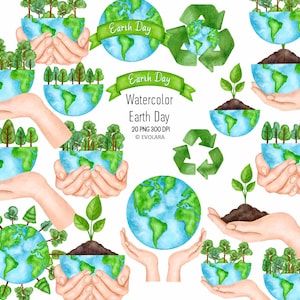 Clipart de jour de la terre aquarelle, journée mondiale de l’environnement aquarelle, sauver la terre, respectueux de l’environnement, aquarelle recyclage Clipart, recycler Clipart