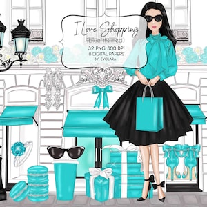 Blue Mint Clipart moda Ilustraciones chica Compras Clipart Moda Chica Clipart Afroamericano Azul Fashion Desayuno En Clipart